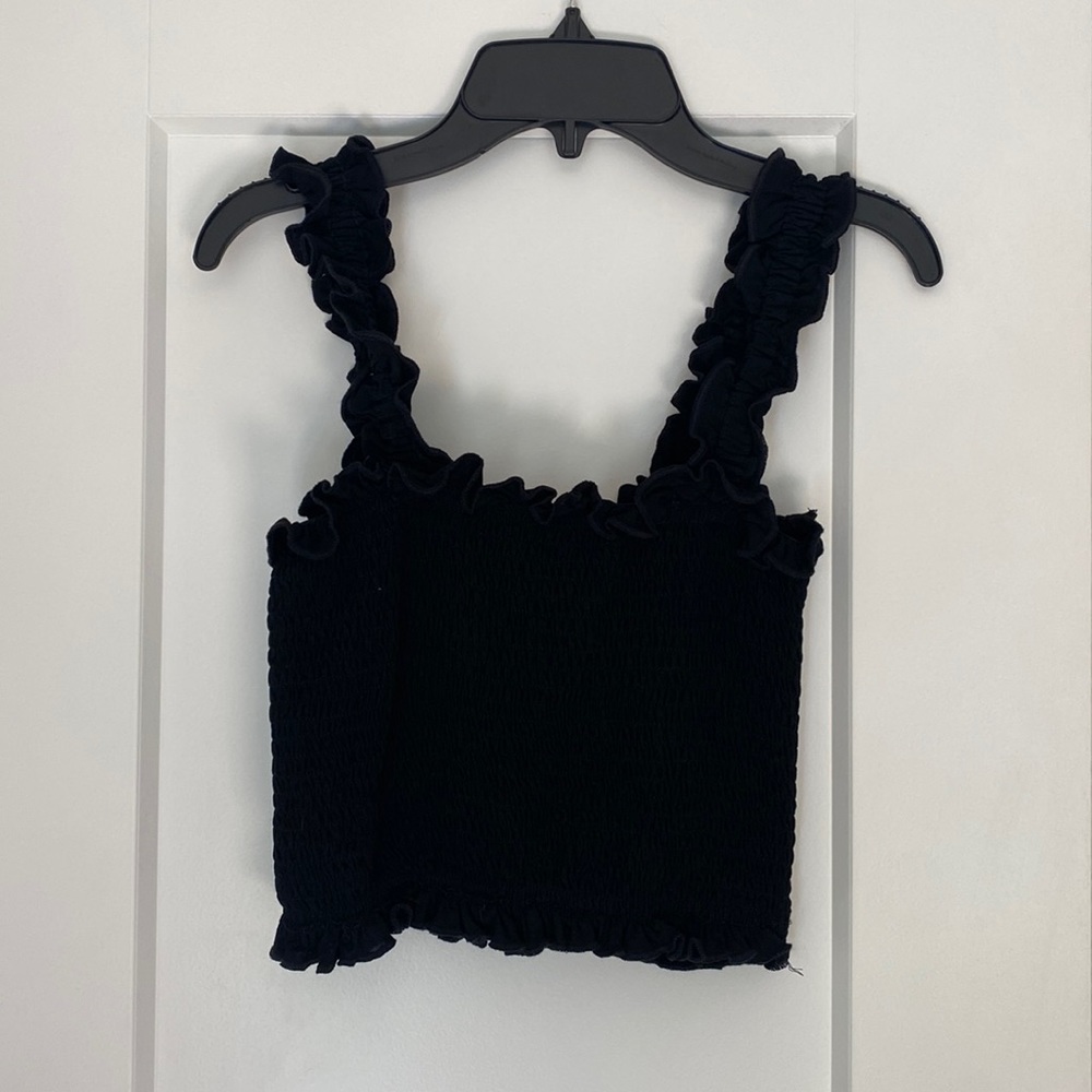 Ruffled Black Cropped Tank Top